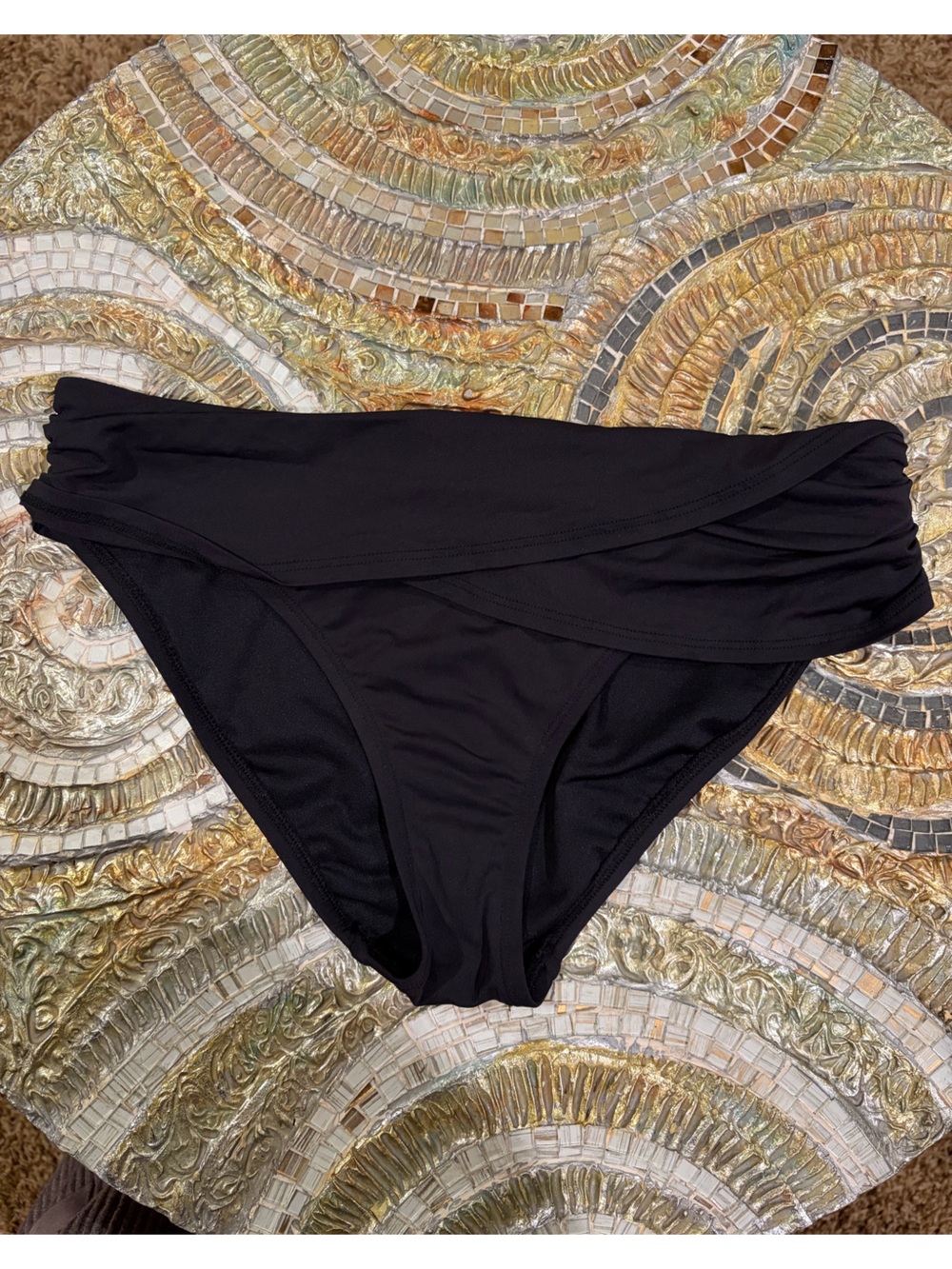 Black Medium-High Rise Tummy Control Bikini Bottoms - Size 6